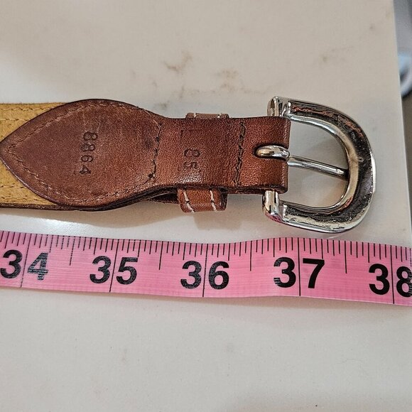 Cinderella Brown Leather Belt With Silver Buckle & Contrast Stitching M/L Size - Picture 7 of 9